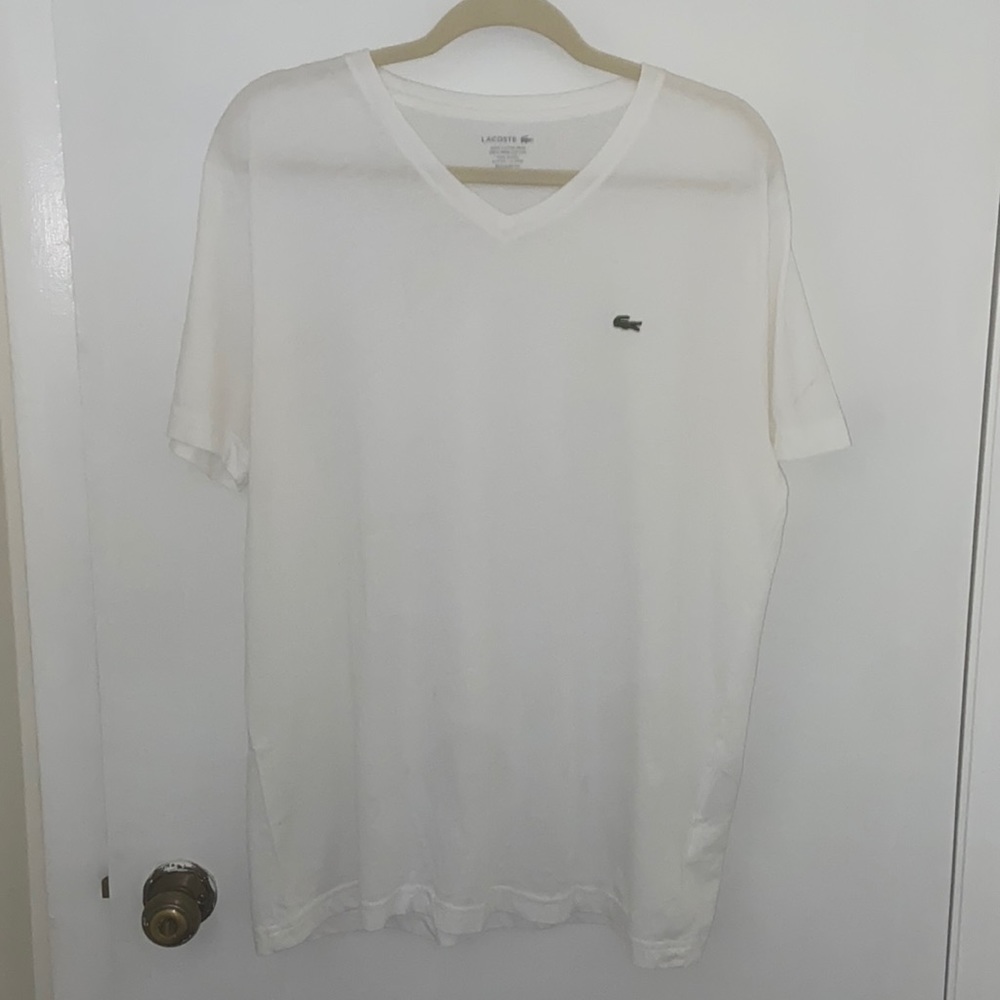 Lacoste Short Sleeve White V Neck T-shirt Mens Sz L